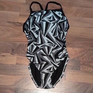 Geometric Black and Gray Womens One Piece Dolfin Swimsuit